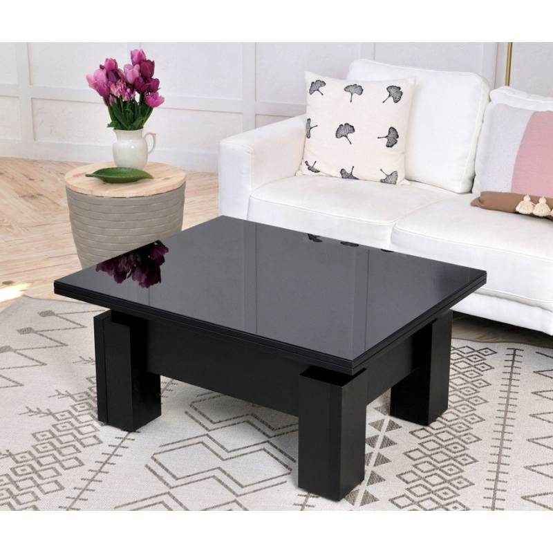 Стіл трансформер чорний зі склом Лакобель “Оптимус“