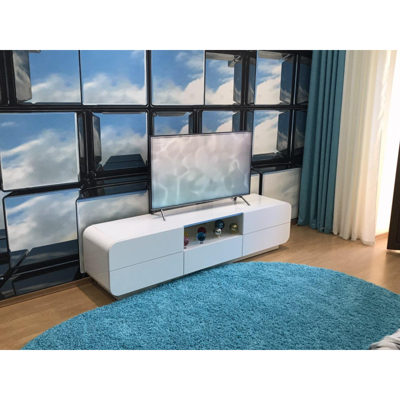 Біла глянсова тумба зі склом і заокругленими краями «Maestro maxi» 2m