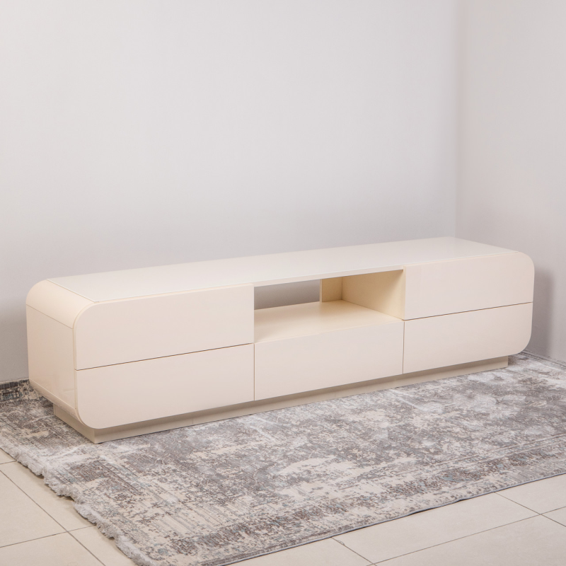 Кремова глянсова тумба з округленими краями та склом на стільниці «Maestro maxi» 2m