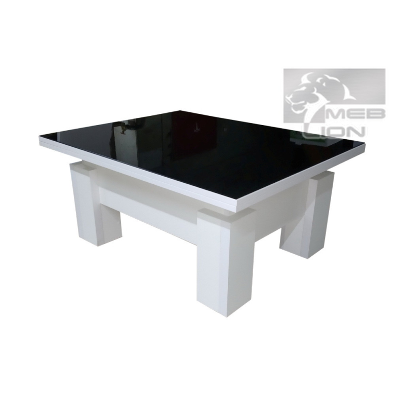 Стіл трансформер білий із чорним склом Лакобель “Оптимус“