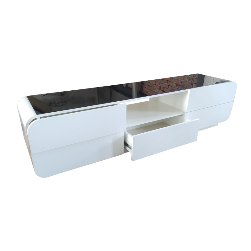 Біла глянсова тумба під ТВ із чорним склом “Maestro combi“,