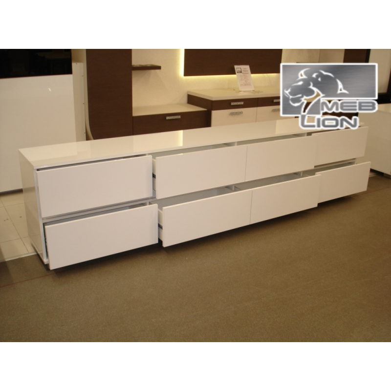 Довга біла Тумба під ТБ на 8 ящиків “Аліна“ 2.7м