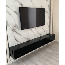 Навісна чорна глянсова тумба “Flay“ МДФ чорний глянець 2.1 метра