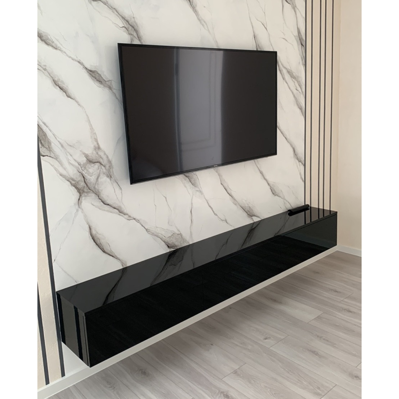 Навісна чорна глянсова тумба “Flay“ МДФ чорний глянець 2.1 метра Навісна чорна глянсова тумба “Flay“ МДФ чорний глянець 2.1 метра