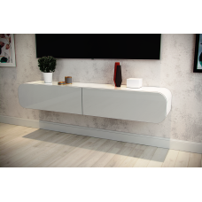 Біла глянсова підвісна Тумба ТВ “Скай“ з округленими краями