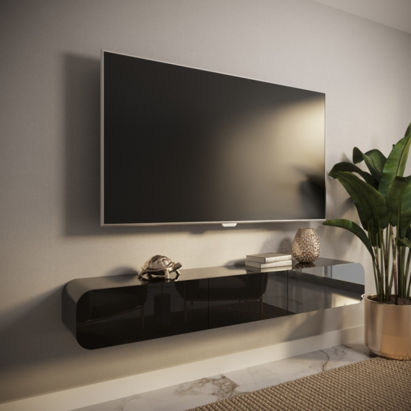 Чорна глянсова підвісна тумба “ Фламінго“ 210х30х36 см Чорна глянсова підвісна тумба “ Фламінго“ 210х30х36 см