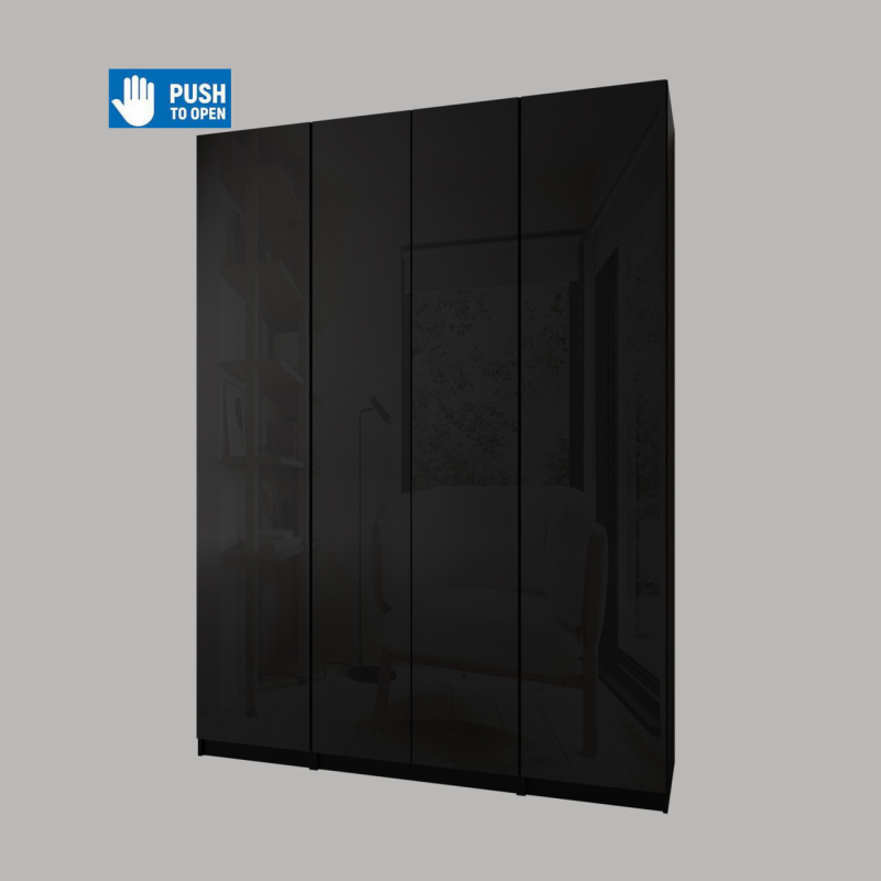 Чорна гардеробна шафа без ручок. Фасад МДФ глянець “Глос 1800.1“ Чорна гардеробна шафа без ручок. Фасад МДФ глянець “Глос 1800.1“