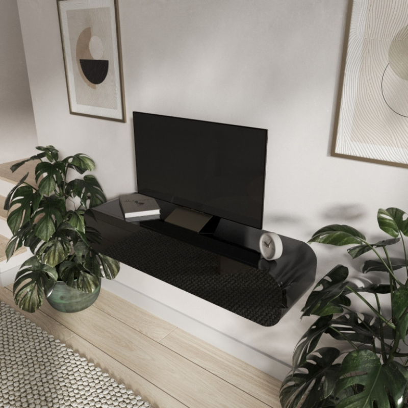 Чорна глянсова підвісна Тумба ТВ “Колібрі“ з округленими краями Чорна глянсова підвісна Тумба ТВ “Колібрі“ з округленими краями