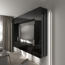 Чорна глянсова вітальня “Портал“ 270х30х175h cm. Колір чорний глянець.