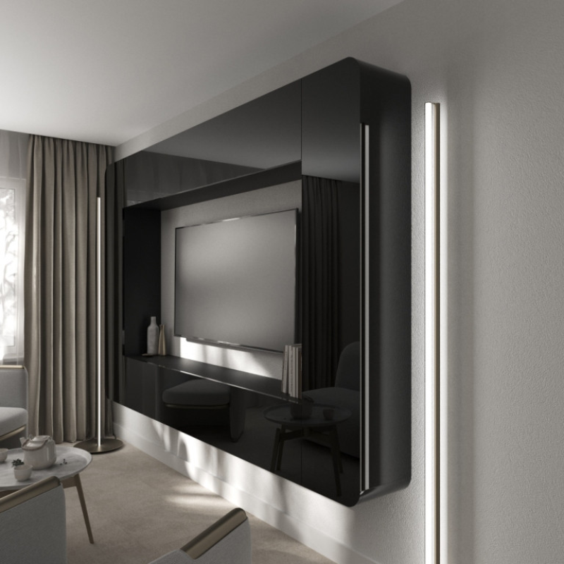 Чорна глянсова вітальня “Портал“ 270х30х175h cm. Колір чорний глянець.