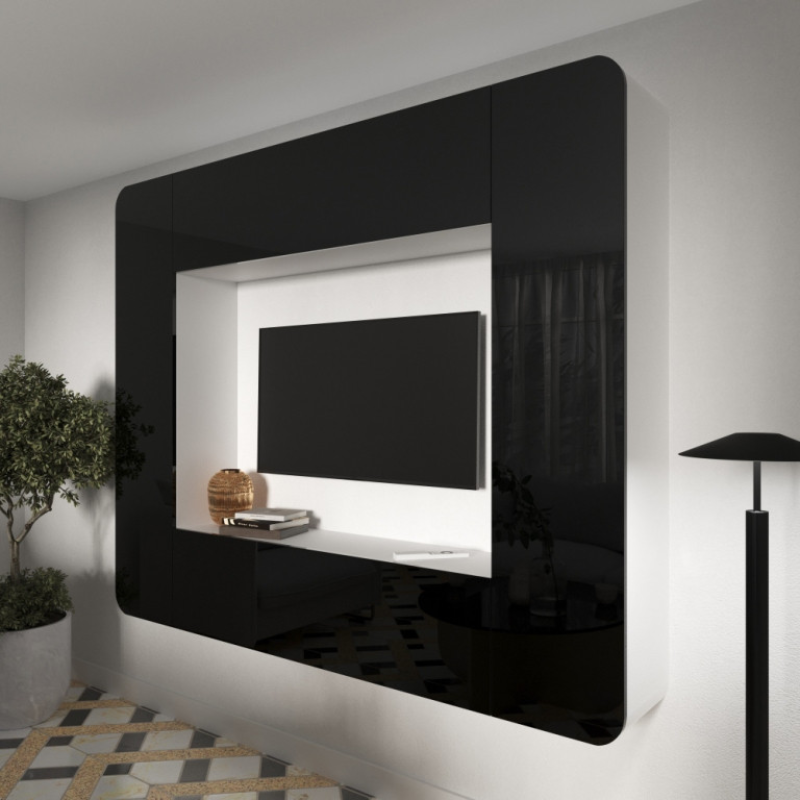 Вітальня “Портал міні“. 200х30х160h cm. Корпус білий із чорними глянсовими фасадами