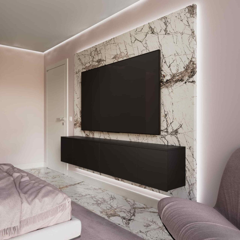 Чорна навісна Тумба ТВ “Сойка“