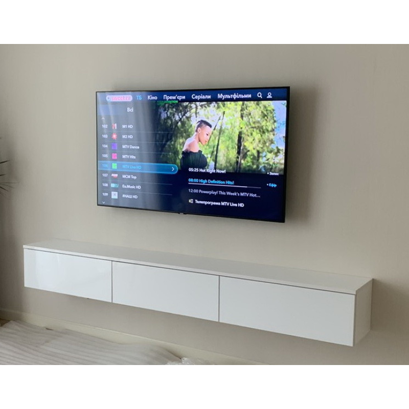 Навісна глянсова тумба “Флай“ білий глянець 2.1 метра