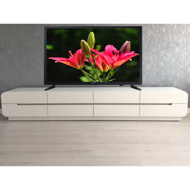 Довга біла глянсова ТВ тумба “Маестро long“ 291 см, з округленими краями